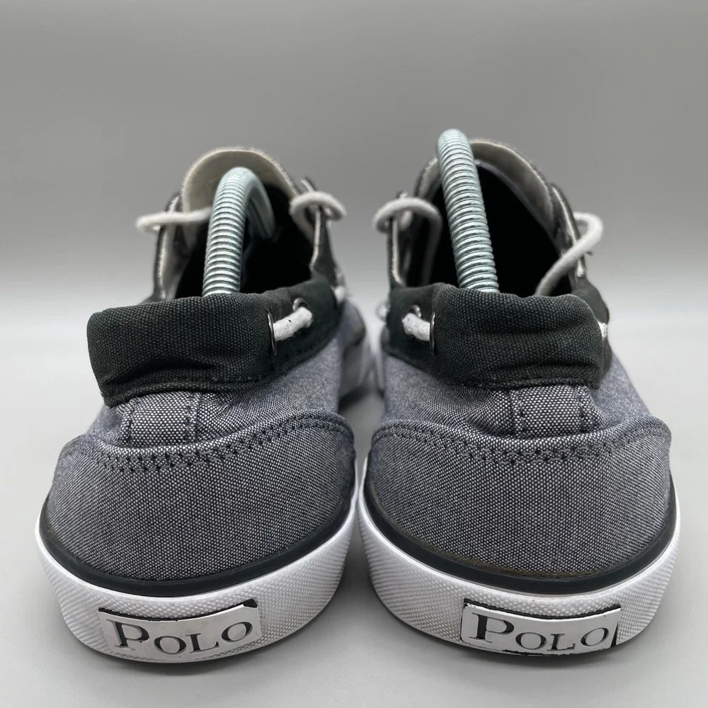 Polo Ralph Lauren Lander Boat Shoes Mens 10.5D Grey Black Chambray Loafers